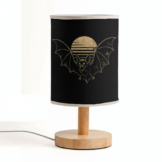 Retro Sunset Bat Silhouette with Full Moon Fabric Lamps