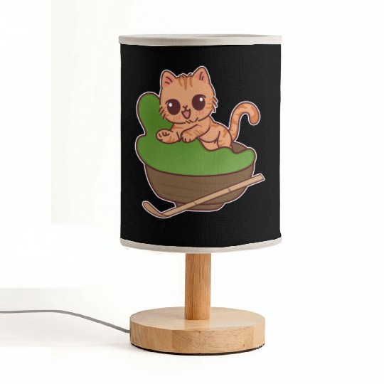 Kawaii Cat in Matcha Tea Bowl Fabric Lamps