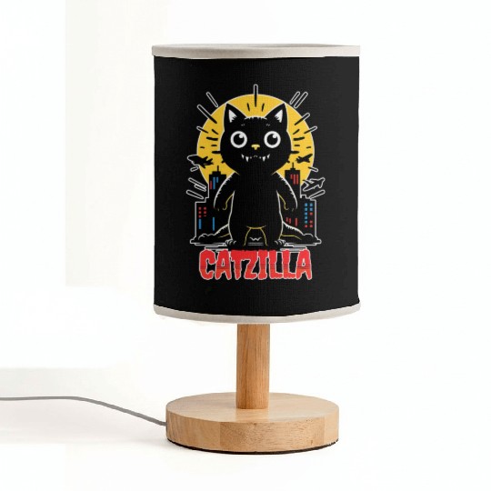 Nighttime City Monster Catzilla Design Fabric Lamps
