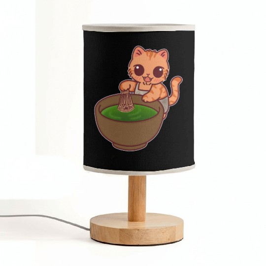Kawaii Cat Matcha Barista Whisking Tea Fabric Lamps