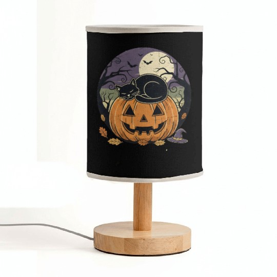 Spooky Cat Nap Pumpkin | Halloween Party Design Fabric Lamps