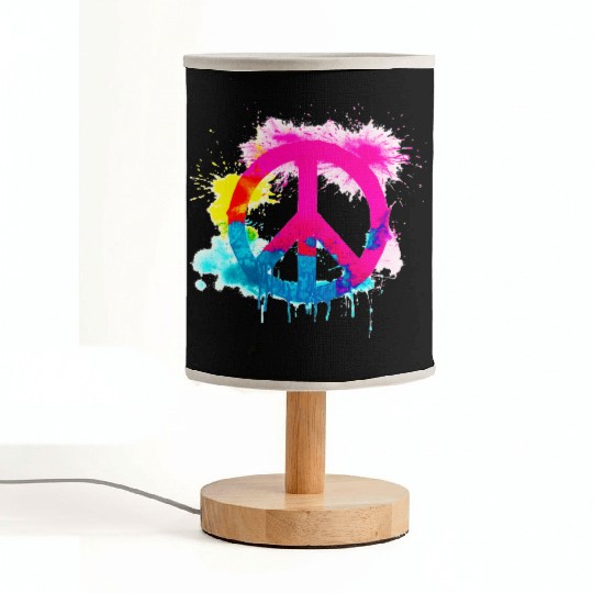 Peace sign neon colors groovy spray paint splatter Fabric Lamps