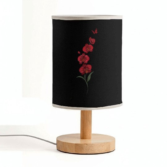 Red Orchid Flowers illustration with red butterfly Fabric Lamps