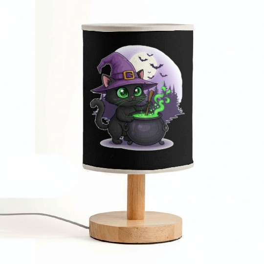 Enchanting Witch Cat Under Full Moon Fabric Lamps