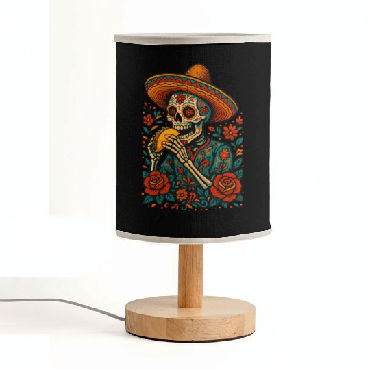 Day of the Dead Skeleton Eating Taco Mexican Folk  Fabric Lamps