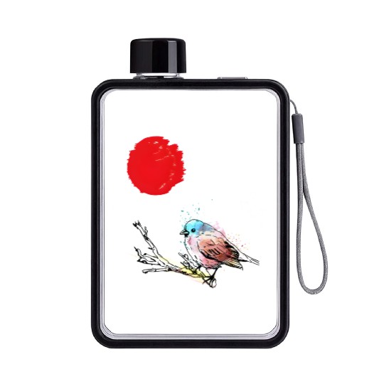 Murakami Birds Red Moon Japenese Flat Water Bottles