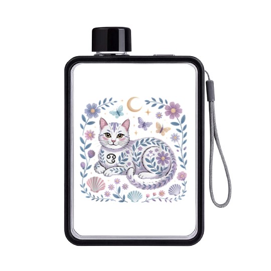 Cancer Zodiac Cat Mystical Art Flat Water Bottles