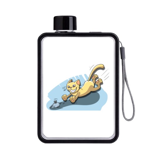 Cat Running After Rat - Tom and Jerry Illustration Flat Water Bottles