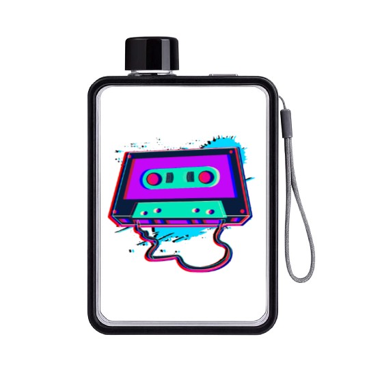 80s Music Cassette Tape : 3D, Neon, 80s songs Flat Water Bottles