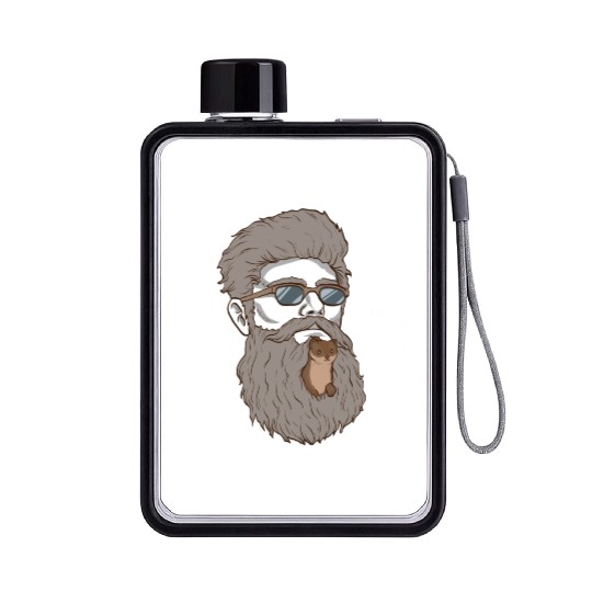 Beard Weasel Funny Beard Design Flat Water Bottles