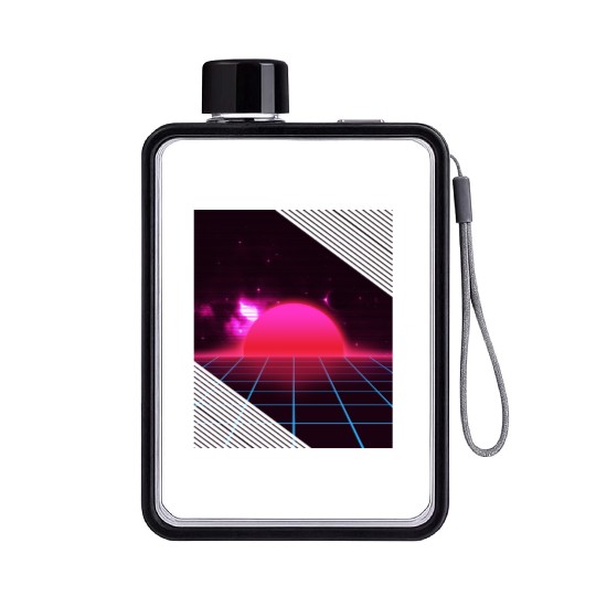 Sundown sunrise Scenery in a Retro 80s 90s Grid Flat Water Bottles