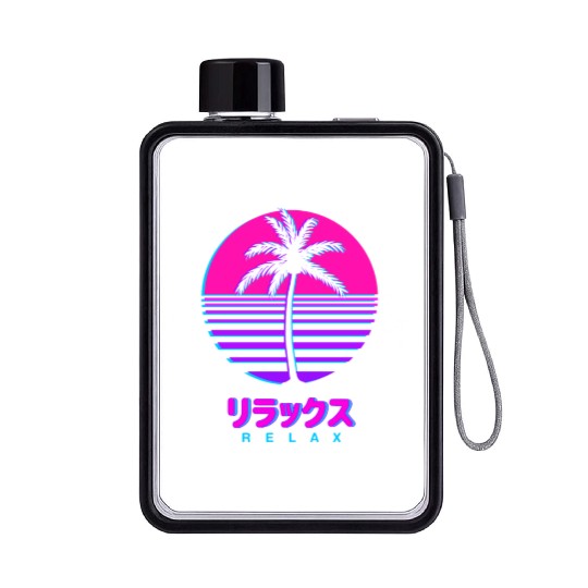 Vaporwave Aesthetic For A Palm Sunset Lover Flat Water Bottles