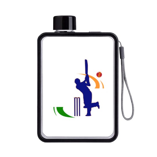 India Cricket With Indian Flag Brush Stroke Flat Water Bottles