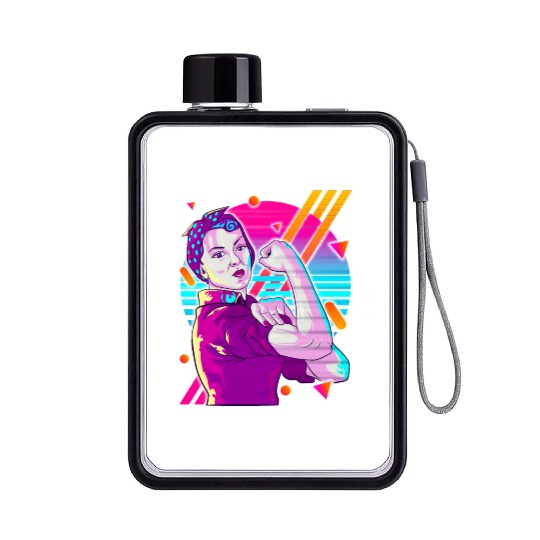 Rosie The Riveter Vaporwave Flat Water Bottles