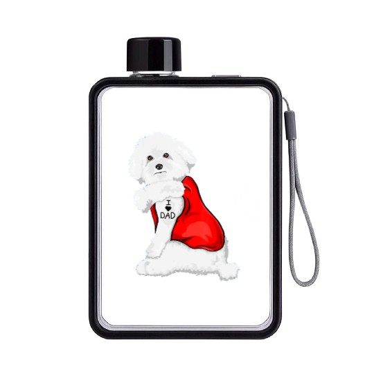 Funny bichon frise Dog I Love Mom Tattoo Lover Flat Water Bottles
