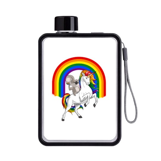 LGBT Koala Bear Riding Unicorn Gay Pride Rainbow Flat Water Bottles