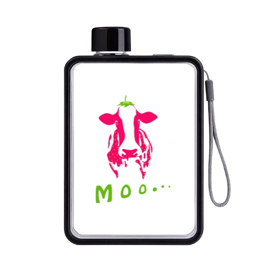 Strawberry cow, Strawberry cow pink, pink cow Flat Water Bottles
