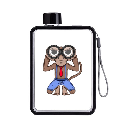 Funny Monkey with Binoculars Design Flat Water Bottles