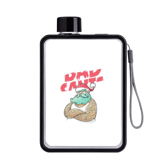 Bad Santa Claus Christmas Tattoo Flat Water Bottles