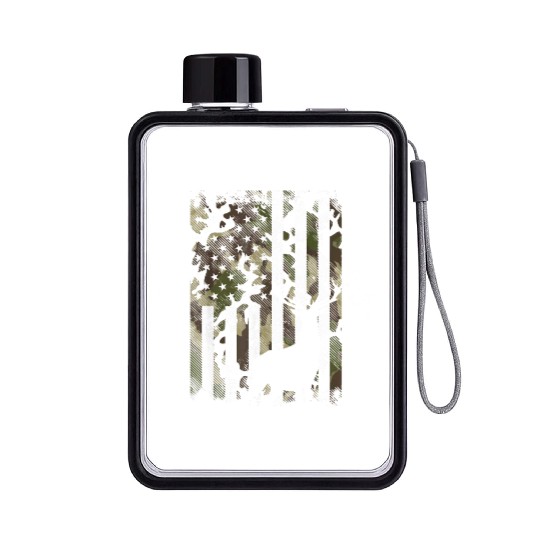Camo American Flag Deer Hunter Hunting Flat Water Bottles
