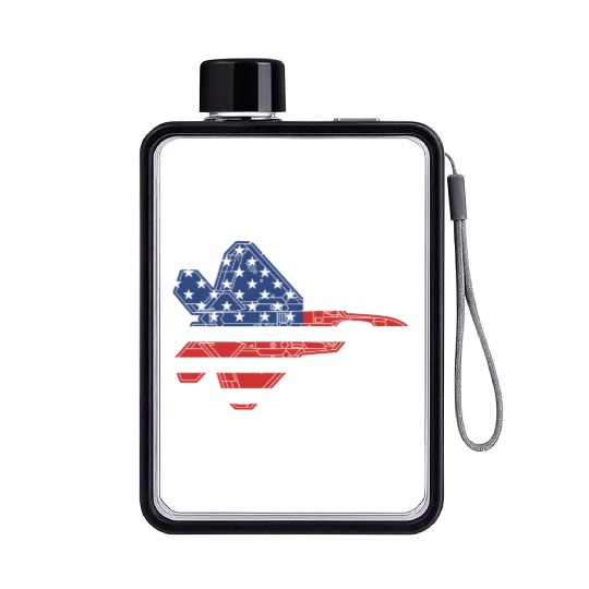 F-22 Raptor Fighter Jet Airplane American Flag F22 Flat Water Bottles