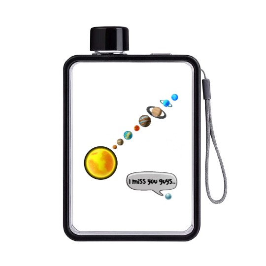 Funny Pluto and Solar System Space Science Gift Flat Water Bottles