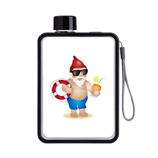 Garden gnome with swimming trunks and lifebuoy Flat Water Bottles