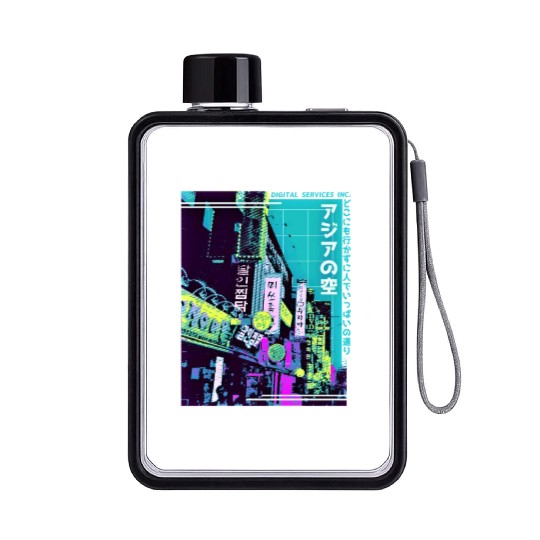 Aesthetic Vaporwave Japan Style 80s 90s Tokyo Asia Flat Water Bottles