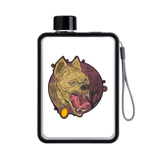 wild hyena angry face head Flat Water Bottles