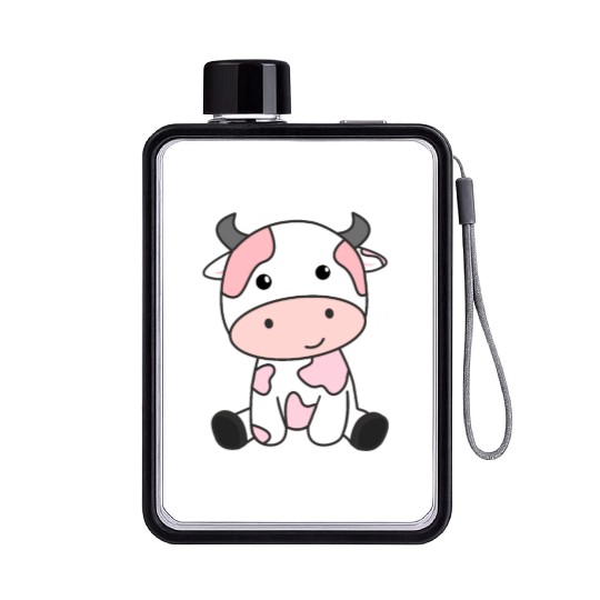 Strawberry Cow Cute Pink Strawberry Cow Kawaii Flat Water Bottles