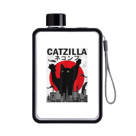 Vintage Catzilla Japanese Sunset Style Flat Water Bottles