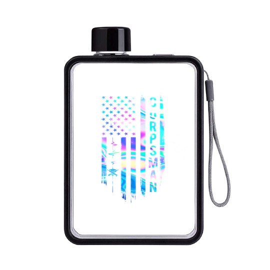 Awesome US Flag Heart Corpsman Flat Water Bottles