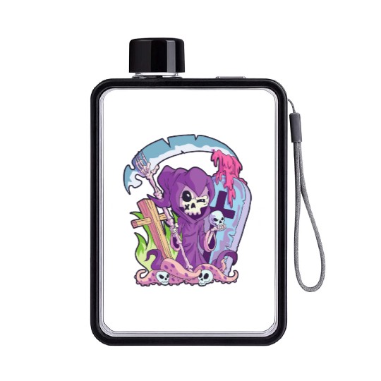 Kawaii Death Grim Reaper Pastel Goth Creepy Occult Flat Water Bottles