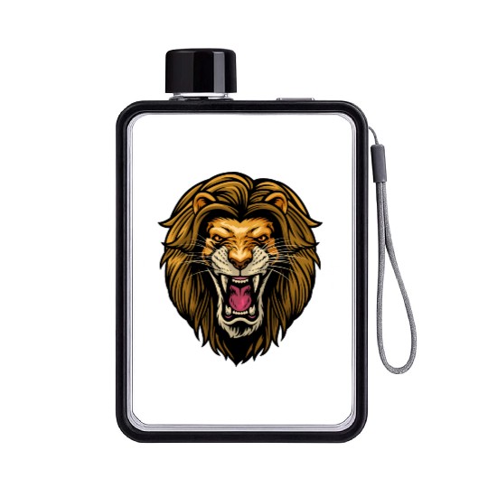 angry lion head Flat Water Bottles