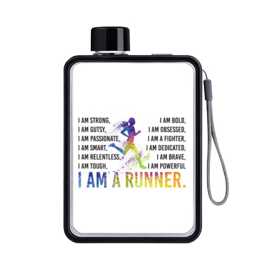 I Am A Runner Running Lady Flat Water Bottles