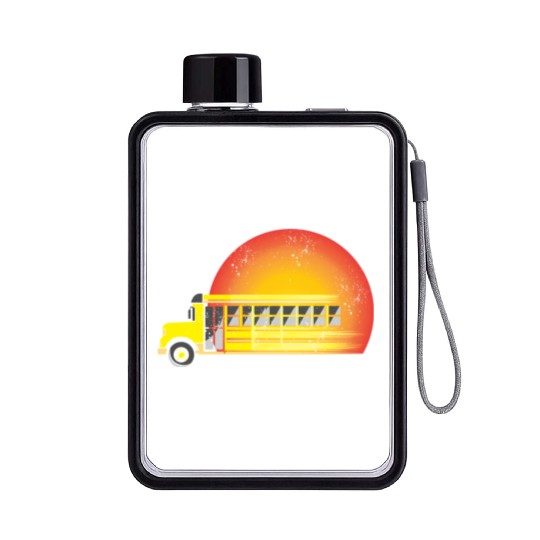Retro Sunset School Bus Driver Flat Water Bottles