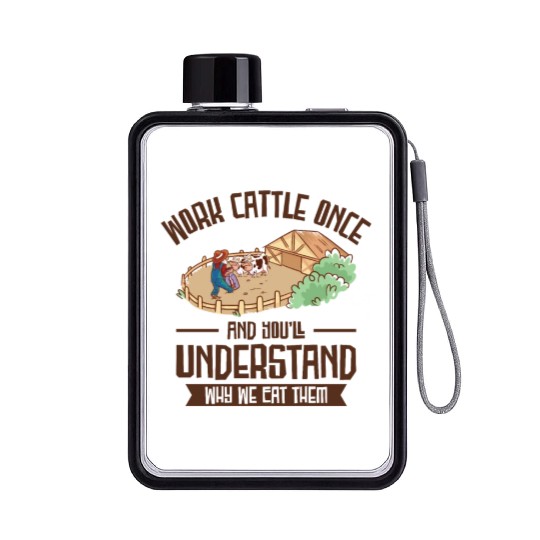 Cow Farming Rancher Agriculture Farm Flat Water Bottles