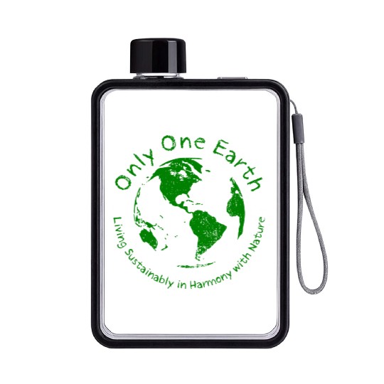 Only One Earth - dark green vintage design Flat Water Bottles