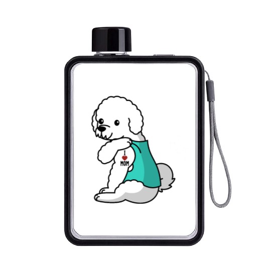 I Love Mom Tattoo Bichon Frise Flat Water Bottles
