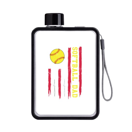 Softball Dad Vintage American Flag Flat Water Bottles
