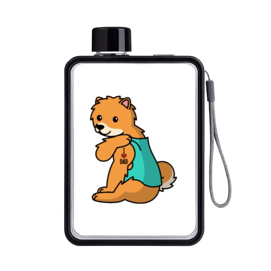 I Love Dad Pomeranian Flat Water Bottles