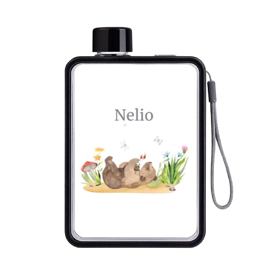 Forest Animal Bear Flowers Name Nelio Flat Water Bottles