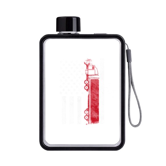 US American Flag Semi Truck Driver 18 Wheeler Flat Water Bottles