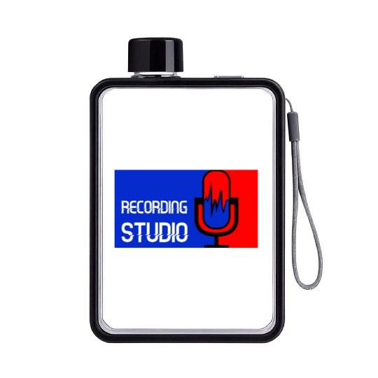 Recording Studio Logo Microphone Flat Water Bottles