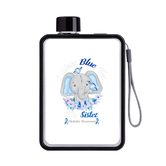 I Wear Blue For My Sister Elephant Diabetes Flat Water Bottles
