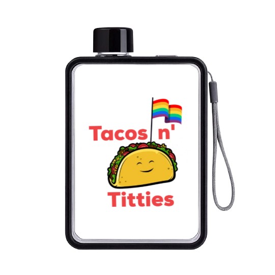 Tacos and titties funny quote cartoon LGBTQ Taco Flat Water Bottles