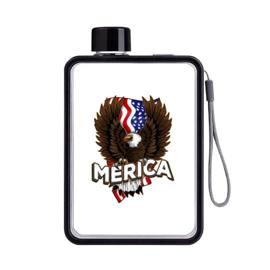 Merica 4th of July Bald Eagle USA American Fla Flat Water Bottles