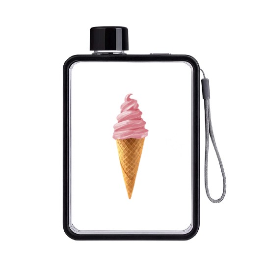 Pink Soft Serve Strawberry Icecream Cone Flat Water Bottles