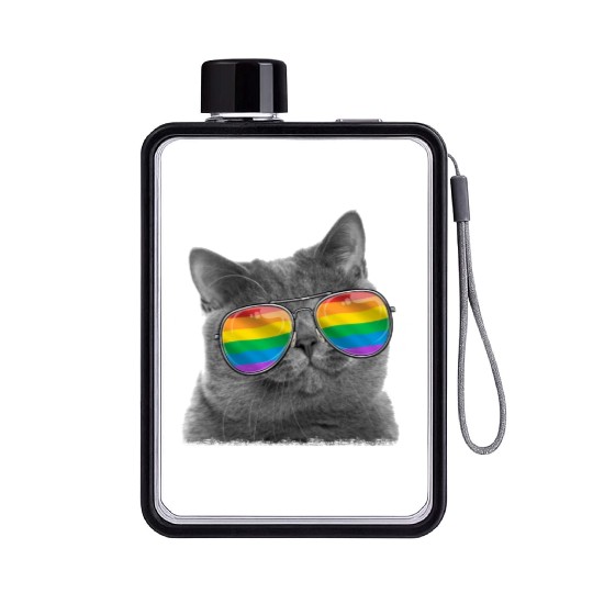 Cat LGBT Sunglasses Gay Pride Rainbow Flag Flat Water Bottles