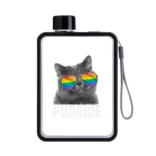 Cat Gay Pride LGBT Sunglasses Rainbow Flag Flat Water Bottles